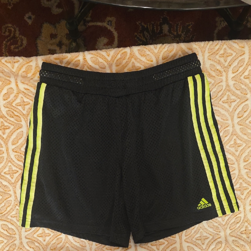 Adidas Black Shorts with Bright Yellow Stripes